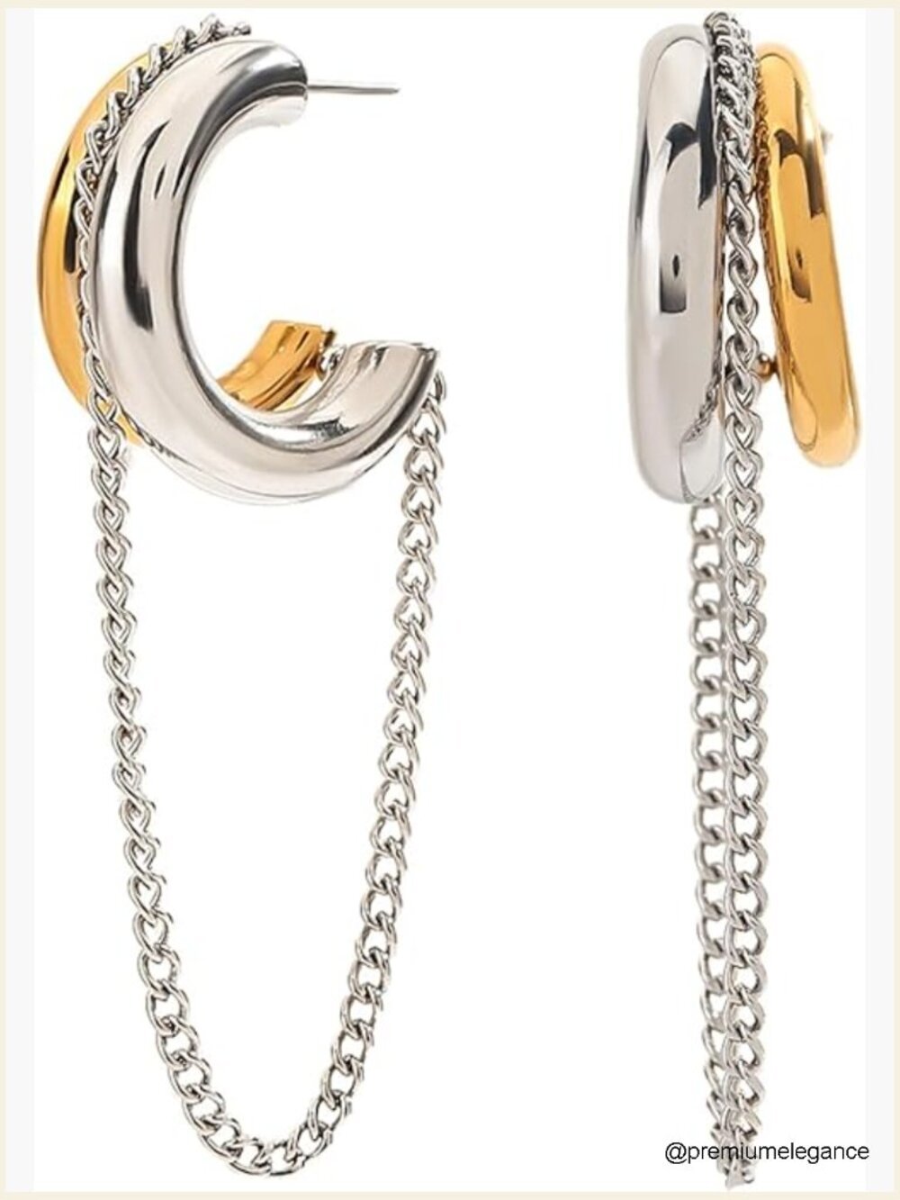 Two Tone Tassel Chain Hoop Earrings Dangling Fashion Jewelry Women